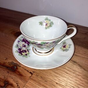(2/$12)☕️ Vintage Purple Floral Bone China Teacup and Saucer Set - Castle China